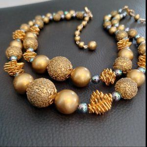 Vintage 1950s Double Strand Necklace 18 inches Unique Gold Beads Japan